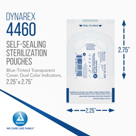 Dynarex Sterilization Pouches - Self-Sealing Autoclave Bags for Medical, Dental, Tattoo & Nail Care Tools - Blue-Tinted Transparent Cover, Dual Color Indicators (2.25" x 2.75", 200)