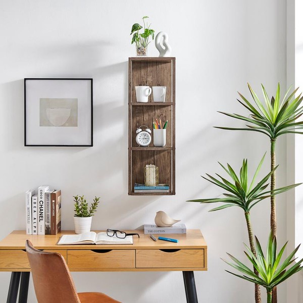 Recife Vertical Three-Tier Modern Shadow Box Cube Display Wall Shelf