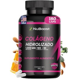 Nuboost Colágeno Hidrolizado 1000 180 Cápsulas Biotina Vitamina Ácido Hialurónico Porciones Péptidos Suplemento Piel Cabello Uñas Hecho Usa