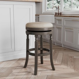 DTY Indoor Living Palmer Lake Swivel Stool, 30” Bar Height, Weathered Gray, Beige Seat