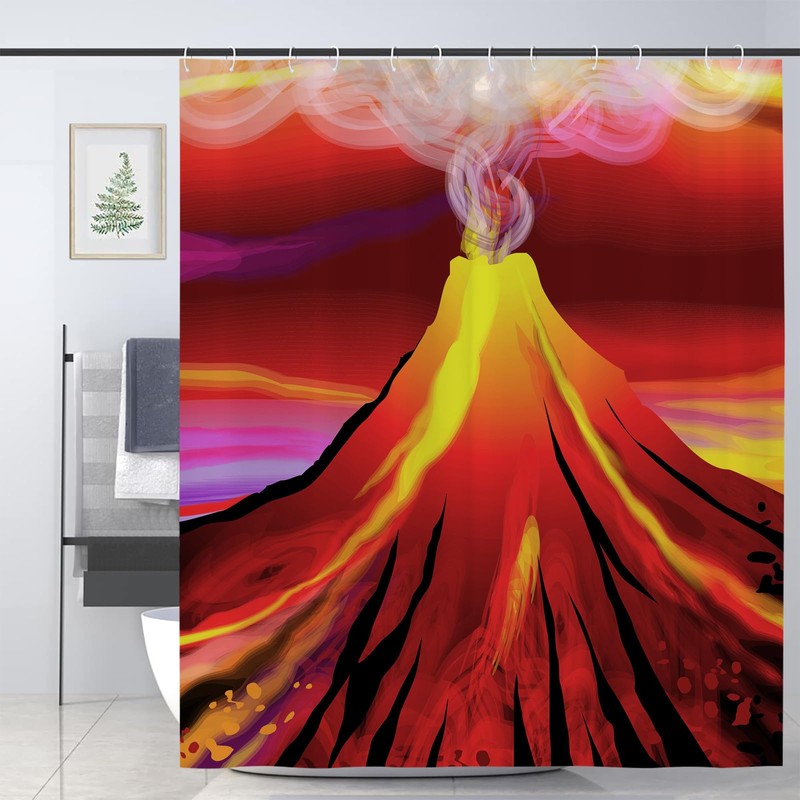 JOOCAR Design Shower Curtain, Volcano with Smoke Vibrant Abstract Eruption