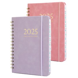Cuaderno de espiral,Cuaderno de tapas duras para mujeres Cuaderno con bolsillos y páginas rayadas,Cuaderno A5 de 140 páginas para tomar notas,2025 agenda planificador cuaderno (Rosa+Morado)