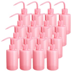 Zubebe 18 Pcs 250 ml Tattoo Wash Squeeze Bottle Bulk Plastic Squirt Lash Water Bottle with Narrow Mouth Scale Labels for Lab Wash Cleaning Water Tools, Plant Irrigation(Pink)