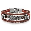 COOLSTEELANDBEYOND Vintage Feather Leaf Dark Brown Braided Leather Bracelet for