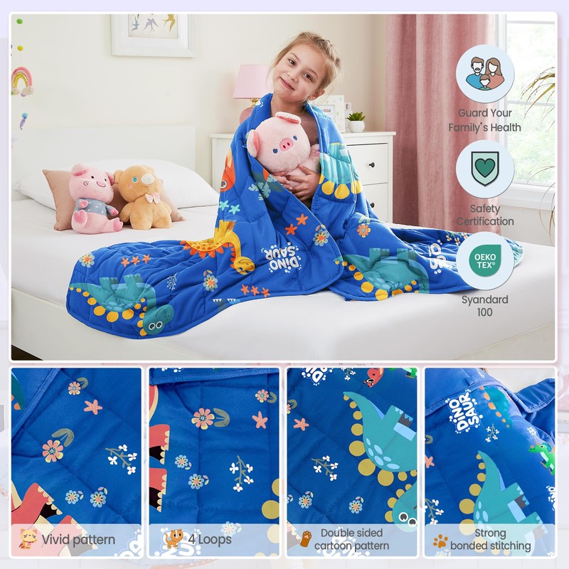 HOSUKKO Weighted Blanket - 10 lbs Blue Dinosaur Heavy Blanket