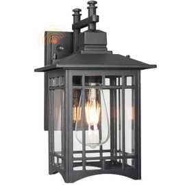 Jafinou Dusk to Dawn Outdoor Wall Sconce, Sand Black Exterior Porch Light Fixture, Aluminum Waterproof Sensor Wall Lantern for Patio Front Door Garage Entryway