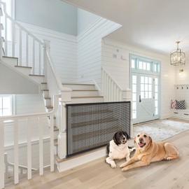 Dog Gate Indoor Pet Gates for Stairs: Dogs Screen Mesh Gate for The House Magic Gate for Kitchen Doorways Hallway Stairways Safety Porch Yard 30 inch Tall, 65 inch Wide