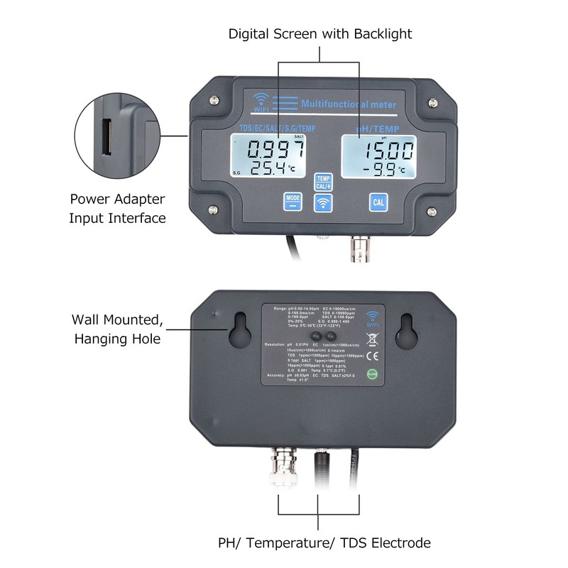 REFENG WiFi Digital Water Quality Tester, Wall Mounted 6 in