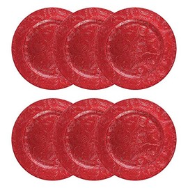 6 Embossed Decorative red Round Charger Plates Christmas Xmas Dining Table 33cm re-usable Party