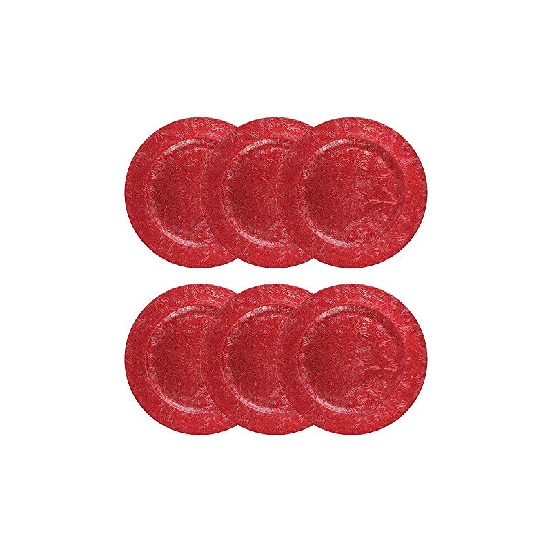 6 Embossed Decorative red Round Charger Plates Christmas Xmas Dining