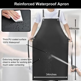 SHEOMERN Waterproof Rubber Apron, 48" XL Anti-Tear Heavy Duty Vinyl Adjustable Thicker Cross Back for Restaurant Dishwashing, Butcher, Lab Work, Dog Grooming - Black