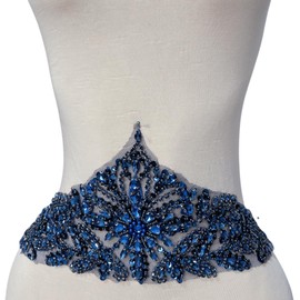Handmade Rhinestone Applique Bridal Accessories Glass Stones Crystal Belt Wedding Dress Sash DIY Waist Accessory (Deep Blue)