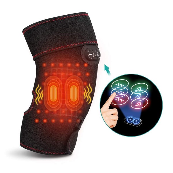 VINGVO Heated Knee Brace Wrap with Vibration Massage, Knee Heating Pad Support for Knee Injury, Cramps Arthritis Recovery, Heat Knee Massager Brace for Muscles Pain Relief, Fits Men and Women