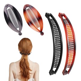 dinghaole 4 Pcs Banana Hair Clips, Vintage Combs Accessories Fishtail hair clip Combs Double banana Clip Set, Ponytail Banana Clip hair Accessory, for Fine Thick Hair Accessories for Girls Women