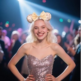 bianbaistar Champagne Glitter Mouse Ears Headband, Luxe Satin Bow for Bridal Events & Park Days