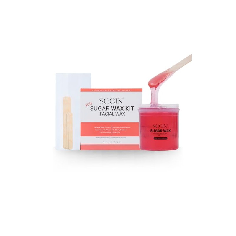 Natural Rose Extract Sugar Wax Hair Removal Kit 450g, 20