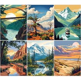 MBNTJHT 6 Pack Scenery Diamond Art Kits for Adults Beginners,Landscape Diamond Painting Kits for Adults,Easy 5D Full Round Drill Crystal Gem Art Painting Crafts for Home Decor Gifts 12x16 Inch.