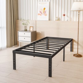 COMASACH 18 Inch Tall-Bed-Frame Twin Size, Heavy Duty Black Metal Bed Frames No Box-Spring Needed, Easy Assembly, Under Bed Storage, Noise Free Mattress-Foundation Support up to 2000Lbs