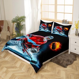 Manfei Hockey Kids Duvet Cover Set Twin Size, Winter Ice Hockey Sports Bedding Quilt Cover for Boys Girls Adults Bedroom Decor, Hockey Player Ball Gmaing Comforter Cover with 1 Pillowcase, No Filler