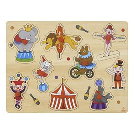 Engelhart - High Quality Wooden Puzzle with Button for Toddlers - Various Designs, Wooden Games for Children and Babies from 2 Years (Circus)