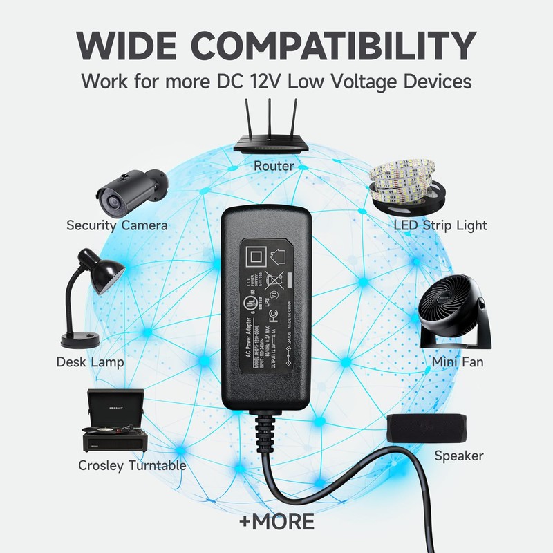ANLINK UL Listed 12V 0.5A/500mA 6ft Long Power Supply Adapter,
