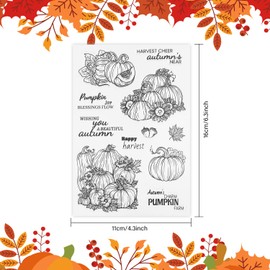 GLOBLELAND Fall Thanksgiving Happy Harvest Clear Stamps for Cards Making Autumn Pumpkin Word Clear Stamp Seals Transparent Stamps for DIY Scrapbooking Photo Album Journal Home Decoration