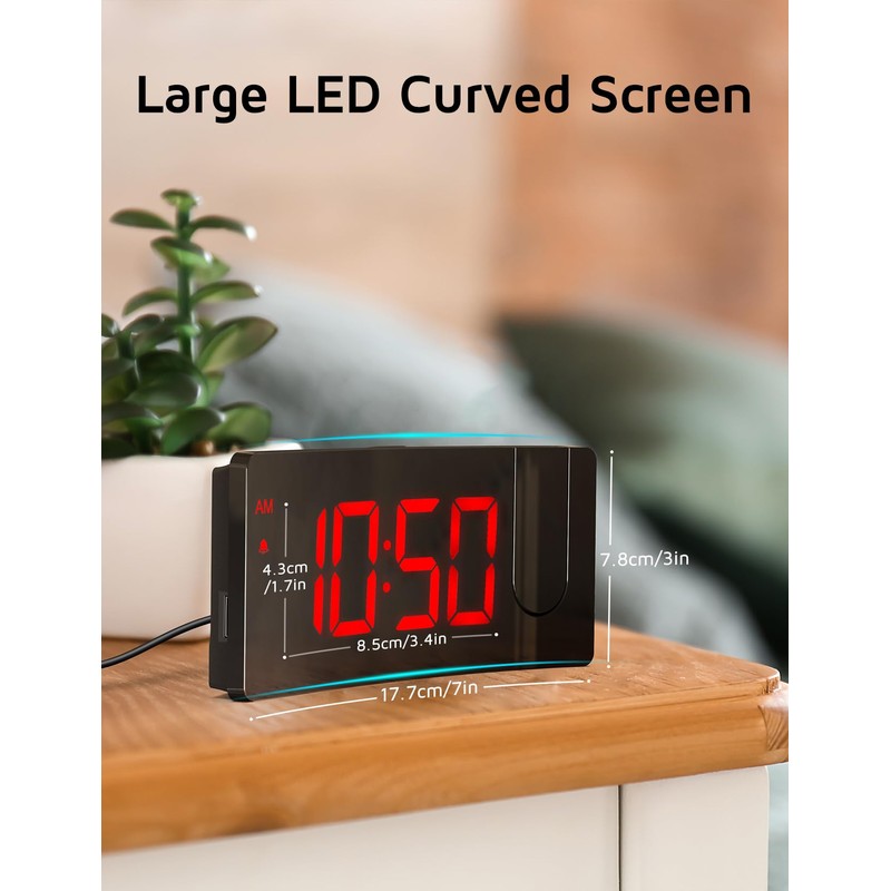 GOLOZA Projection Alarm Clock, Digital Clock with Modern Curved Design