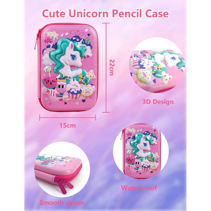 Gxdamxz Pencil Case Girls 3D Pencil Case Lock Unicorn Children