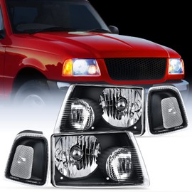 Nilight Headlight Assembly for 2001 2002 2003 2004 2005 2006 2007 2008 2009 2010 2011 Ford Ranger Replacement Headlamp Black Housing Clear Reflector, 2 Years Warranty