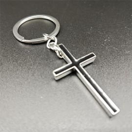 IZROLO Fashionable 1 piece Stainless Steel Cross Keychain Pendant Keychain Blessing Keychain Car Keychain (Black Cross)