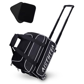 Aisthtea 2 Ball Bowling Bag with Wheels, Bowling Bags 2 Ball Roller - 1680D Reinforced Oxford, Bowling Ball Bag with Separate Shoe Compartment & Retractable Handle Extends to 40'' (Black and White)