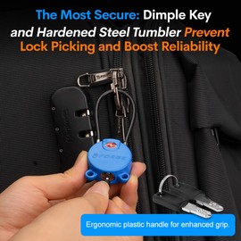 Forge TSA Approved Luggage Locks Ultra-Secure Dimple Key Cable Locks for Travel with Zinc Alloy Body- 2 Blue Locks