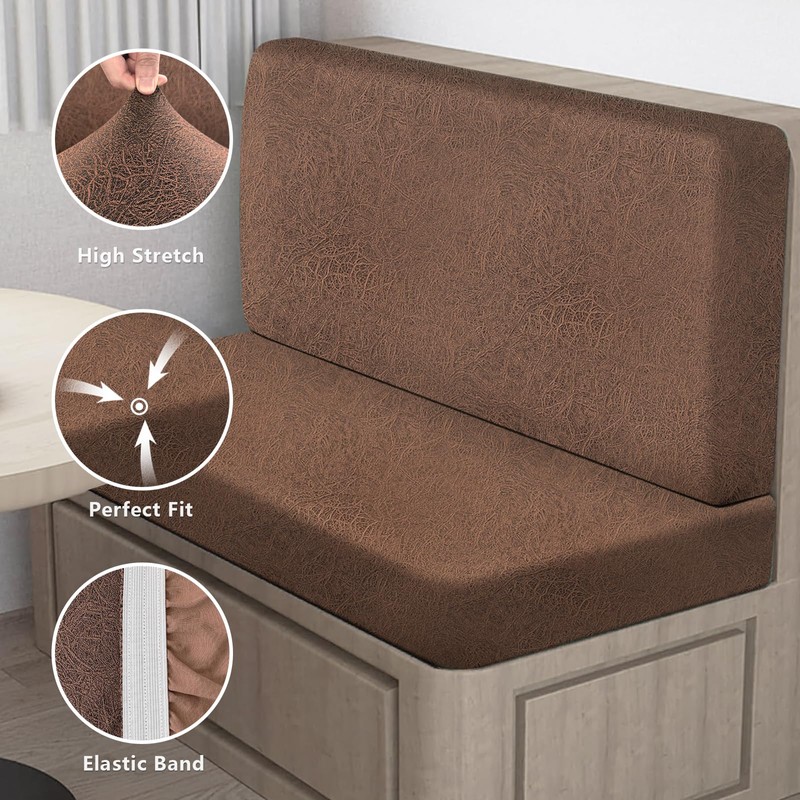 Leather Look RV Dinette Cushion Covers, Stretch Camper Cushion Slipcovers