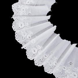 letsinstyle 5 Yards White Cotton Eyelet Lace Trim, 4.7 Inch Wide Vintage Embroidery Ruffle Ribbon, Wavy Edge Flower Embroidered Laces for Sewing Dresses Bag Pets Clothes Apron
