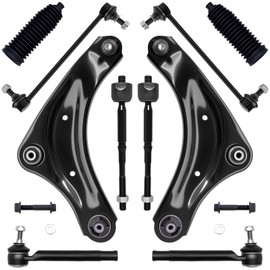 AUQDD 10Pc Front End Suspension Kit Fit For 2013-2024 Ni-ssan Leaf, 2 Lower Control Arm w/Ball Joint 2 Sway Bar Link 4 Outer Inner Tie Rod End (# K621156 K621157 K750719 EV800951 ES801171)