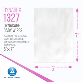 Dynarex Baby Wipes - Non-Alcohol Wipes for Babies with Lanolin & Aloe to Moisturize Skin - Resealable Soft Pack - Unscented - 5x7", 80 Wet Wipes per Pack, 24 per Case
