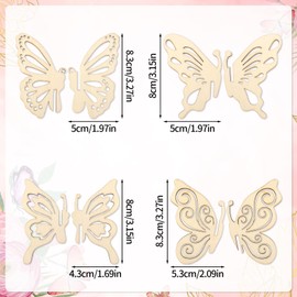 lasuroa 24st 3D Schmetterlinge aus Holz, 4 Stile DIY Rohling Schmetterling zum Basteln Frühlingsornamente Bemalen Unfertige für Kinder Erwachsene zum Bemalen von Dekorationen