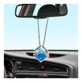 Sylvil Bling Diamond Cube Car Rear View Mirror Charms, Crystal Sun Catcher Hanging Ornament for Automotive, Home Decor, Universal Vehicle Pendant Accessories for Women Girls (Blue)