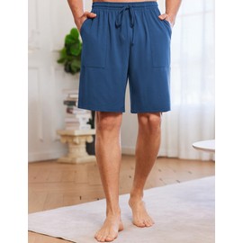 Ekouaer Men's Pajama Shorts Cotton Lounge Sleep Shorts Elastic Waist Sleepwear Pants with Pockets Blue Medium