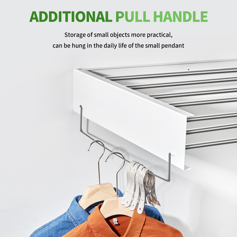 Heshecein Wall Mounted Drying Rack,Collapsible Drying Racks for Laundry,7 Stainless