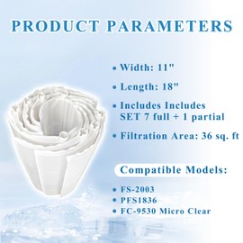 Chryseos DE Filter Compatible with FS-2003, FC-9530, PFS1836, PG-1903, 7 Full + 1 Partial, DE Grid Swimming Pool Filter, 1 Set