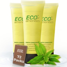 ECO Amenities Travel Size Shampoo and Conditioner Sets - 2 in 1 Hotel Shampoo and Conditioner Supplies for Guests - Refreshing Bulk Travel Size Toiletries - 1 Ounce (30ml), 72 Packs, Green Tea Scent