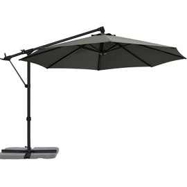 ABCCANOPY 10FT Cantilever Umbrella Offset Hanging Patio Umbrella with Base Stand Rotate and Tilt，Suitable for Garden, Lawn, Backyard（Dark Grey）
