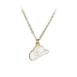 Pingyongchang Western Gold Plated Pink Pendant Necklace Cowboy Boot Hats 14k Gold Necklaces Disco Cow Charms Cowgirl Aesthetic Jewelry Accessories Gifts for Women - Hat White