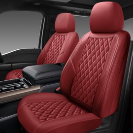 GEEYONTEK Premium Leather Car Seat Covers Front Pair,Universal Fit for Cars,Trucks&SUVs,Waterproof Car Seat Cushion,Full Coverage Car Seat Protector with 2 Seats,Wine Red