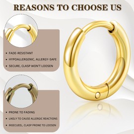 QEIFC 6 Pairs Small Silver Hoop Earrings for Women, Hypoallergenic 14K Gold Plated Stainless Steel Huggie Hoop Earrings Set for Sensitive Ears, Tiny Cartilage Conch Helix Earrings for Multiple