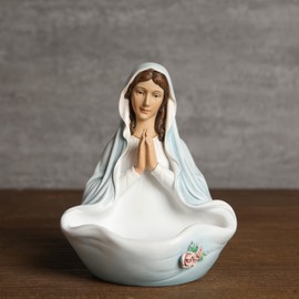 BC Catholic Blessed Virgin Mary Figurine, Holy Mother Bust Statue, Tabletop Rosary Jewelry Holder, Religious Gift, 5.5” H Classical Renaissance Sculpture Hand Painted by Buildclassic