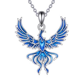 VONALA Phoenix Necklace 925 Sterling Silver Phoenix Rising Pendant Necklace Rise from the Ashes Phoenix Jewelry for Women (Red/Blue) (Blue)