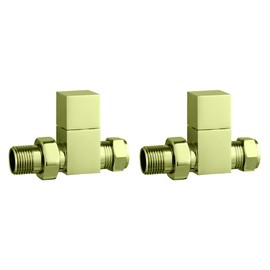 Keenware KRA-216 Midas Square Towel Rail & Radiator Straight Valves: Brushed Brass