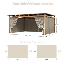 Tounosnt 4-Panel Gazebo Curtains Outdoor Waterproof Replacement Curtains Patio Outdoor Patio Privacy Sidewalls with Double Zipper Replacement for Outdoor Gazebo Canopy (Curtain Only)